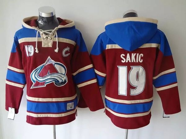 

colorado avalanche old time hockey jerseys #19 joe sakic red green hoodie pullover sports sweatshirts winter jacket, Black;red