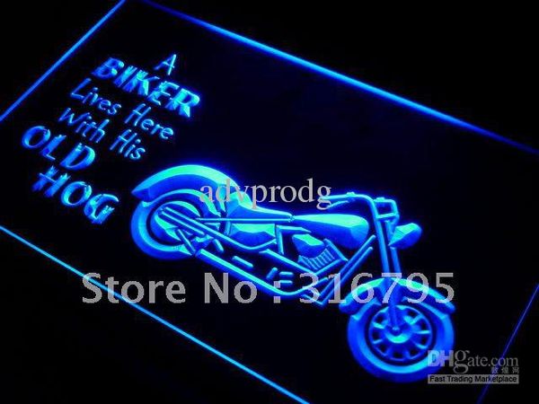 

j041-b Biker Lives here with his old Hog Neon Sign