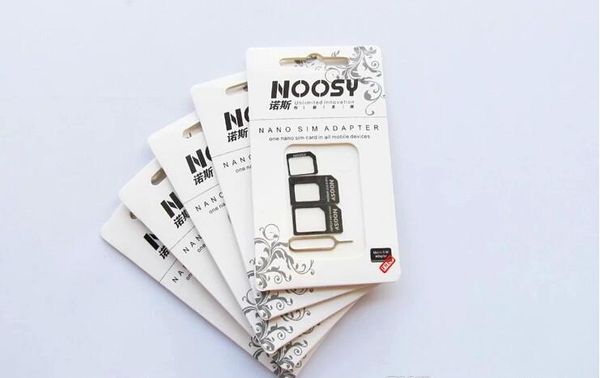 Ücretsiz kargo 100 adet / grup Noosy Nano SIM Kart Mikro SIM Kart Standart Adaptör Adaptörü Dönüştürücü Set iPhone 6 için / 5/4 S / 4 ile Çıkarma Pin anahtar
