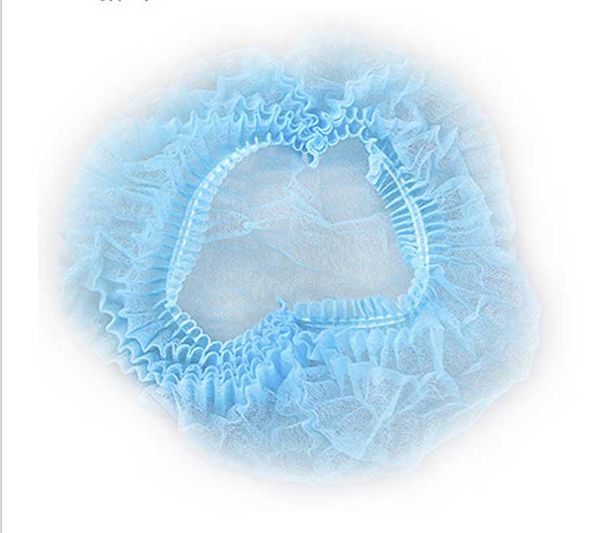 

100pcs disposable hair shower cap non woven pleated anti dust hat set blue ing