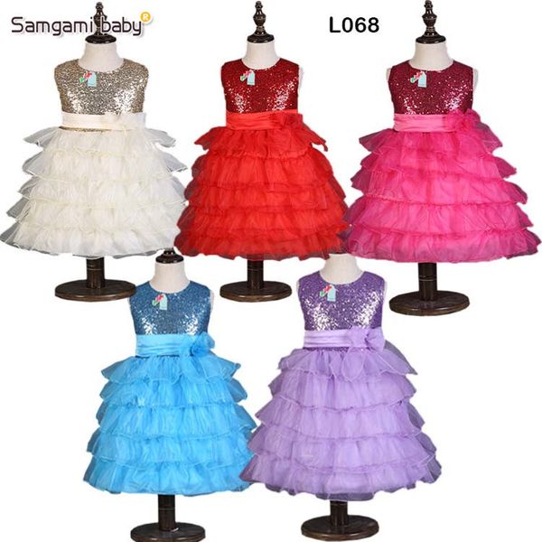 

prettybaby baby girl cake dress girls sleeveless princess dress girl 3d flower weddings party dress girl sequin princess dress ing, Red;yellow