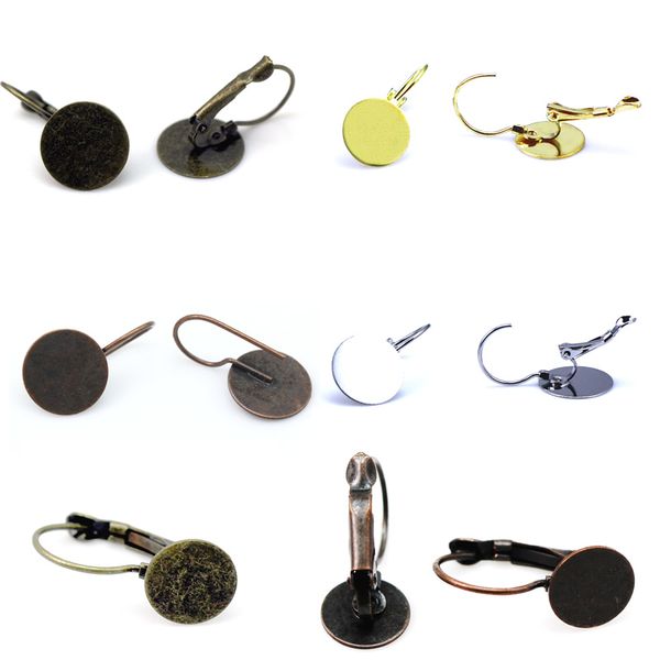 

beadsnice handmade earring findings with round pad for your own jewelry design brass earring blank mix style id 32236, Slivery;crystal