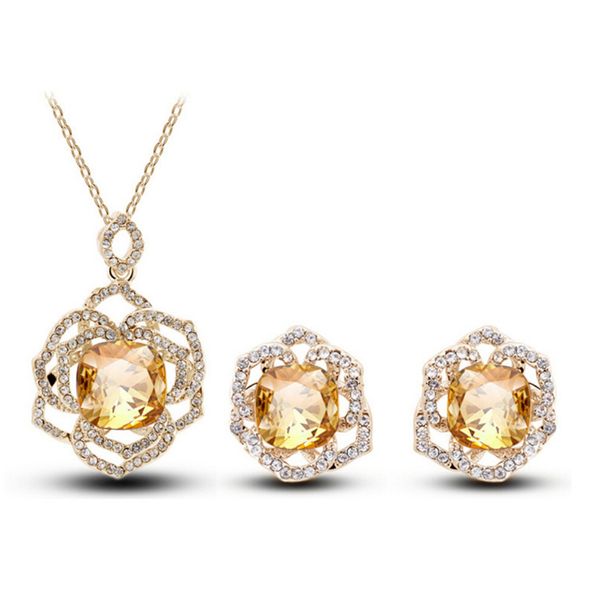 

bridal party jewelry sets austrian crystal rose flowers necklace and earring jewelry set womens designer jewelry h3311, Silver