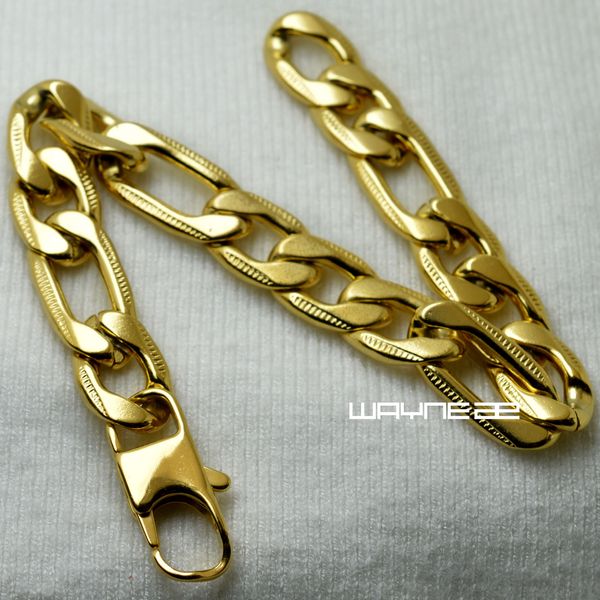 

(b180) new style gold tone stainless steel chain bracelets 9 mm wide 22cm length, Black