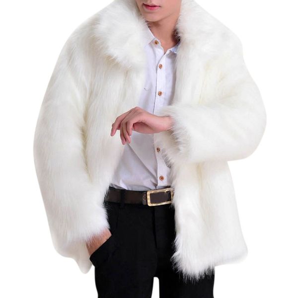 

men's winter coat solid long sleeve artificial fur jacket men's faux leather luxury jacket parker luxury fur coat features full fu, Black
