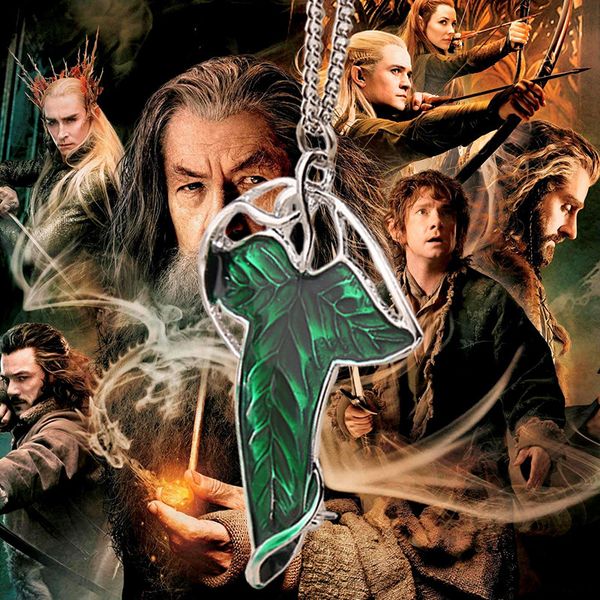 

dual-capable Gothic The Lord of The Rings Elf Leaf Brooch Necklace green leaf pendant women men movie jewelry 160487