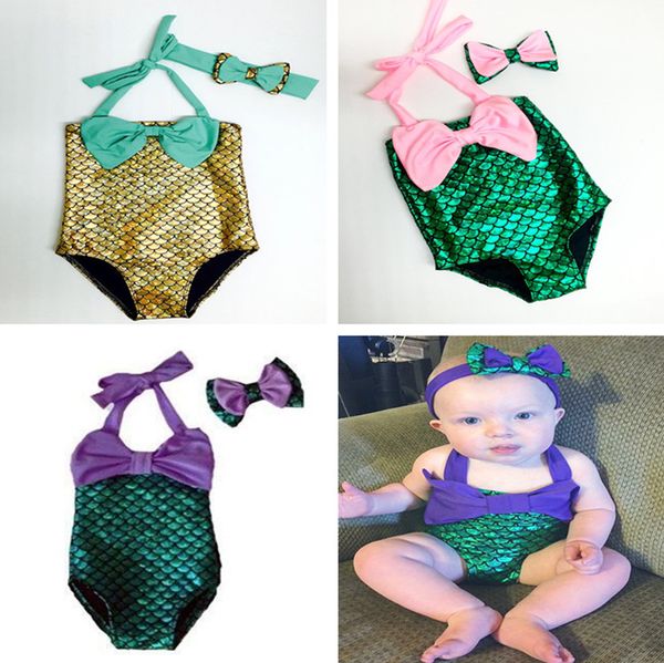 Vestiti per bambini Costumi da bagno per bambina Costumi da bagno per bambina Sirenetta Costume da bagno estivo da spiaggia con fascia per capelli Costume da bagno per bambina Costume da bagno