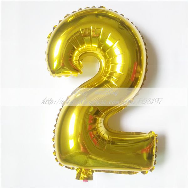 

wholesale-1pcs 16'' cute silver/gold number "2" foil ballon helium balloon new year birthday christmas party wedding dec