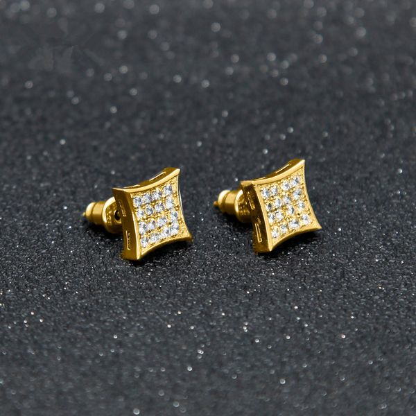 

new cz stone earrinig crystal stud earrings copper material gold color square earrings women fashion hip hop jewelry, Golden;silver