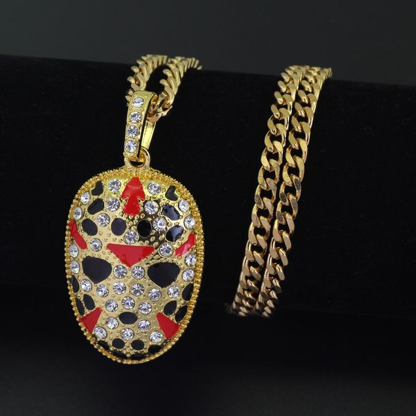 

New Men's Iced Out Face Pendant Necklace Jewelry Bling Bling 5mm 30inch Stainless Steel Cuban Chain N683