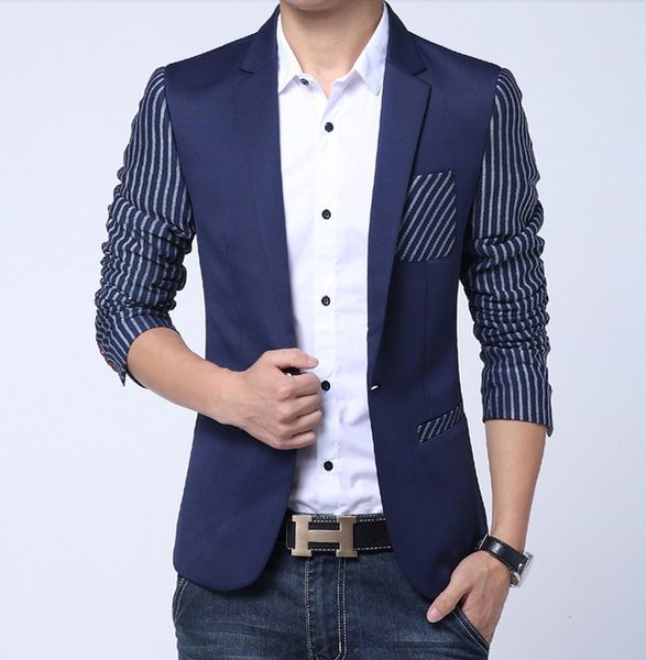 

wholesale-uk style stripe men blazer 2016 new arrival classic fashion brand one button casual suit blazer jackets mens blue velvet blazer, White;black