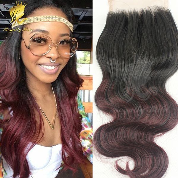 

peruivan ombre lace closure #1b 99j middle 3 way part closure hair closure with bleached knots, Black;brown