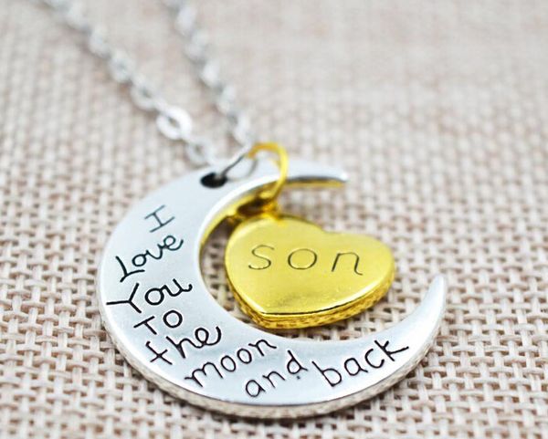 

2015 new two piece i love you to the moon and back silver gold color necklace pendant valentine day gift chain chains