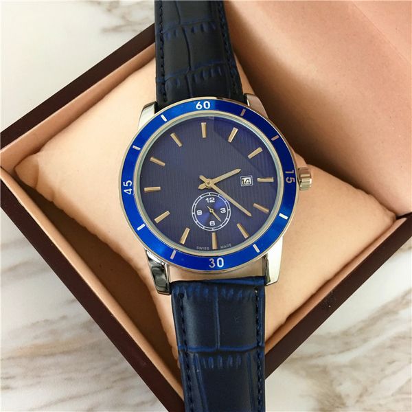 

famous designer men watch big dial 45mm genuine leather male quartz watch classic bracelet quartz business ing, Slivery;brown