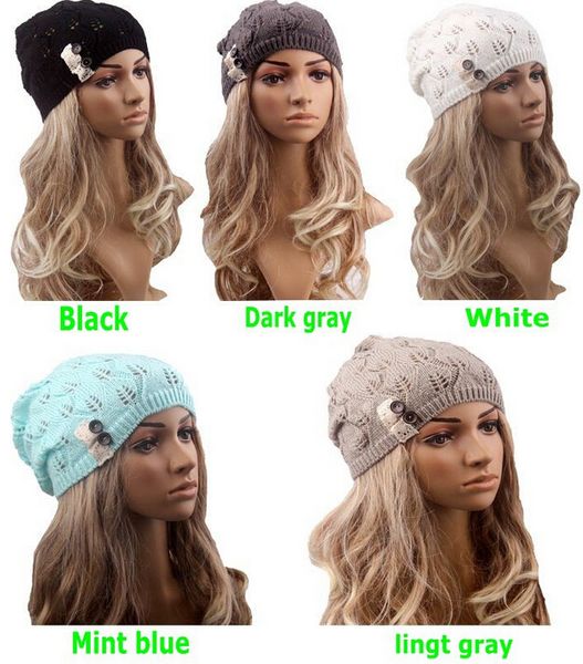 

зимняя мода леди зима теплая вязаные шапочки девушки крючком шляпа теплые кружева берет череп cap для женщин аксессуары, Blue;gray