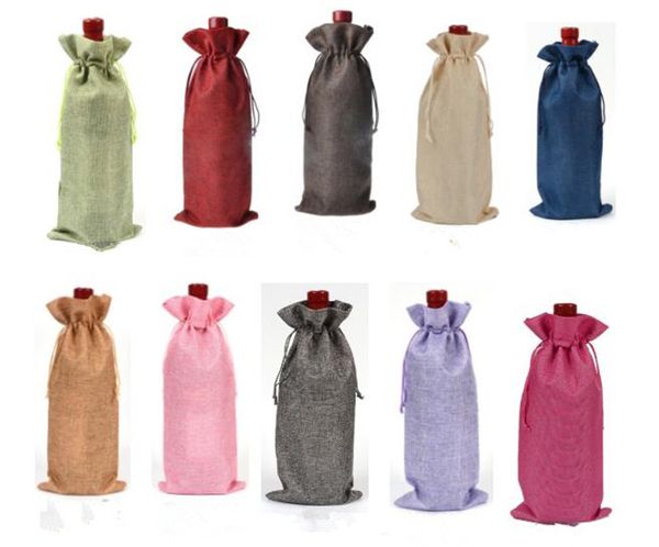 

Jute Wine Bottle Covers Champagne Wine Blind Packaging Gift Bags Rustic Hessian Christmas Wedding Dinner Table Decorate 16x36cm