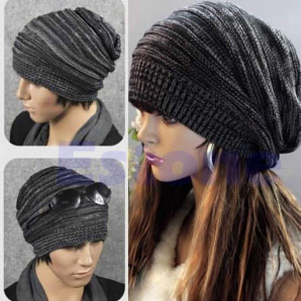 

wholesale-new men women's knit baggy beanie beret hat winter warm oversized ski cap, Blue;gray