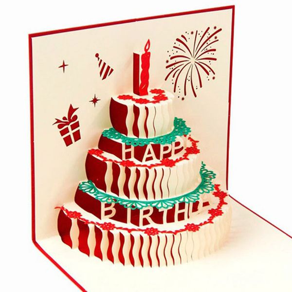 

new arrive birthday cake 3d pop up gift & greeting 3d blessing cards handmade paper silhoue & creative happy christmas cards