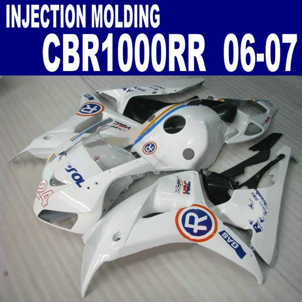 Personalizar kit de carenagem para HONDA Injecção CBR 1000 RR 06 07 branco preto REPSOL CBR1000RR 2006 2007 carenagens ABS AQ61