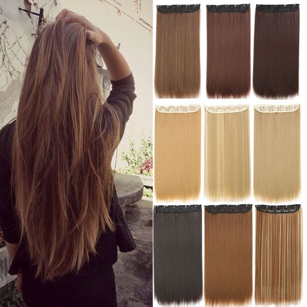 

Блондинка синтетический клип в наращивание волос 55 см длиной Прямой 5 клип шиньон