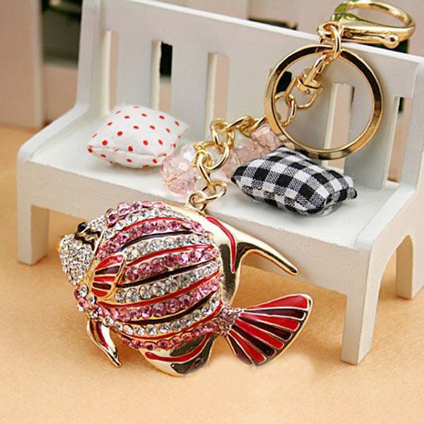 

drop shipping shipping, full rhinestone car keyring,colorful fish keychain ,purse/handbag charms /accessory, nice gift,alloy keyring, Slivery;golden