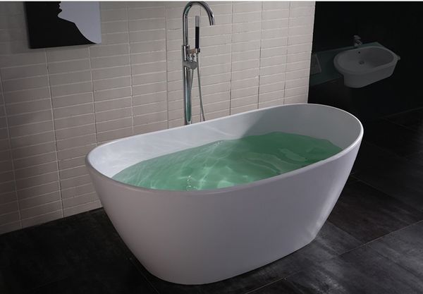 

1630mm Elegent Solid Surface Acrylic Bathtub With Drainer Overflow Freestanding Oval Corian Soaking Tub CUPC Approval Bath 6509