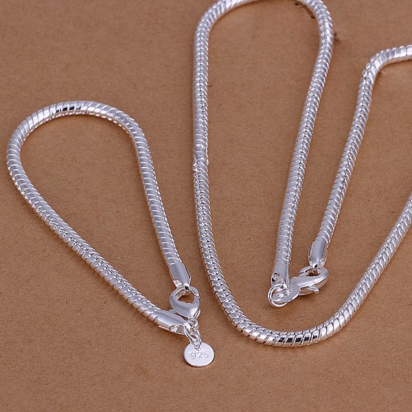 

Высокий класс 925 стерлингового серебра «4мм змея кость цепи кусок - Мужчины компле