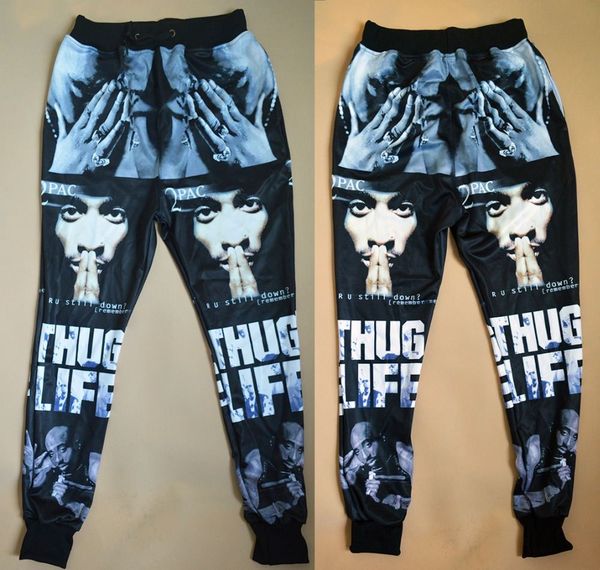 

2014 новые мужчины моды / женские спортивные брюки для бега 3D-печать Tupac 2Pac крутые то