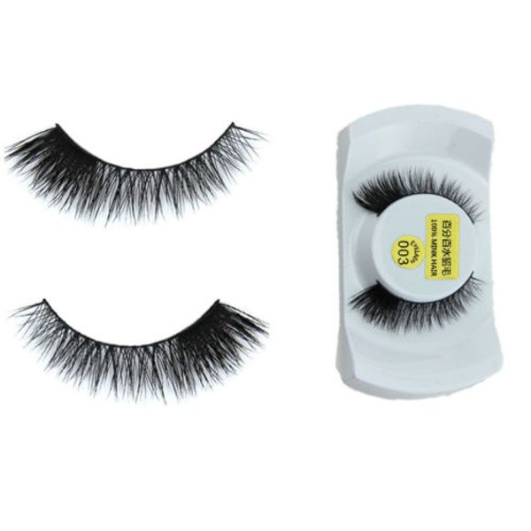 Wholesale- 1 Pair Women Lady Soft 100% Real Mink Natural Thick False Fake Eyelashes  Eye Lashes Extension Xmas Tools