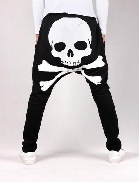 

wholesale-new 2015 skull 3d printed men's hip hop pants baggy harem pants sport pants mens joggers drop crotch pants men pantalones, Black
