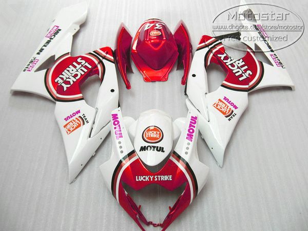 Carene moto per SUZUKI 2005 2006 GSXR 1000 K5 K6 rosso bianco LUCKY STRIKE kit carena GSX-R1000 05 06 GSXR1000 set moto QF8