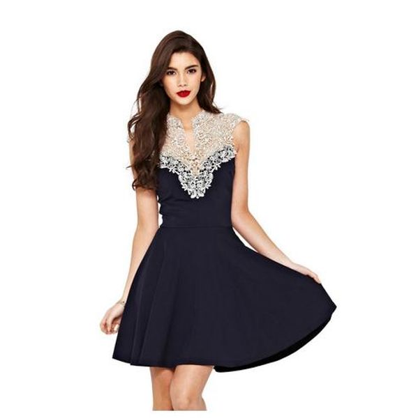 

s-xl new fashion summer women slim lace sleeveless halter dress lace stitching dress lq5017, Black;gray
