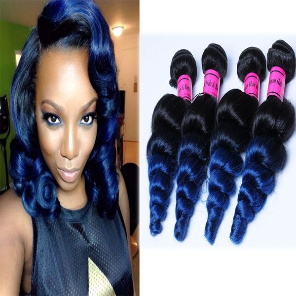 Ombre Blue Brazilian Hair 8 30inch Loose Weave Black Blue Ombre