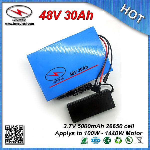 Güçlü PVC Kapsül 1000W Elektrikli Bisiklet Akü 48V 30Ah 3.7V 5000mAh 26650 hücre ve 30A BMS + 2A Şarj özgür gemiler inşa