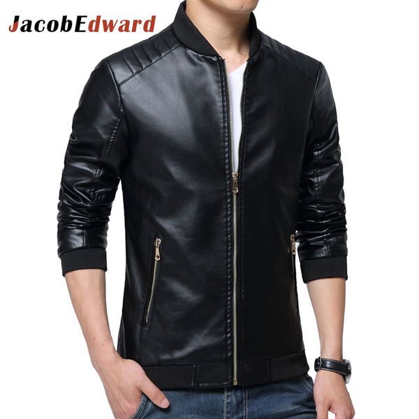 

wholesale- jacobedward leather jackets mens pu jacket 2017 autumn winter new leather jackets clothing long sleeve coat jaqueta de couro, Black