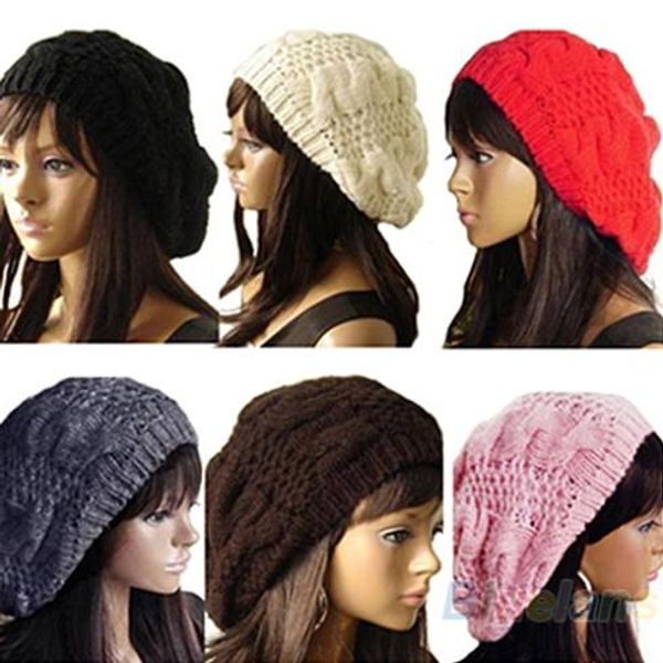 

new fashion women's lady beret braided baggy beanie crochet warm winter hat cap wool knitted 0j3z 9cd3, Blue;gray