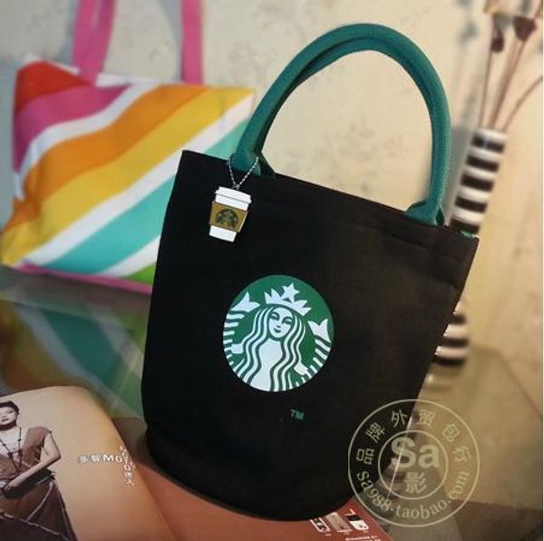 

wholesale-fashion women canvas tote cylinder package starbucks casual lunch bag+pendant