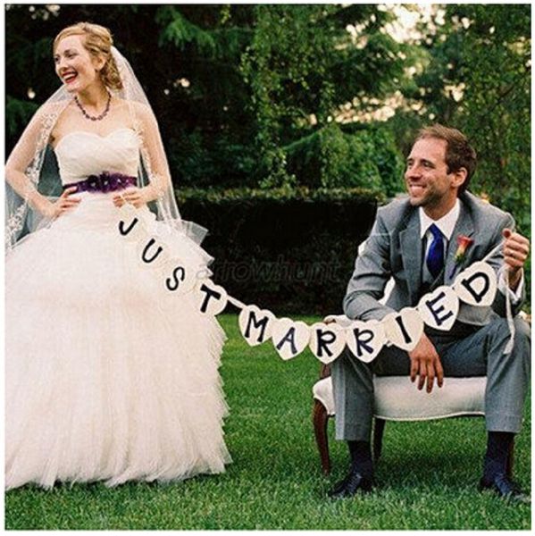 

wholesale-just married vintage wedding bunting banner wedding party decorations p booth props garland bridal shower wedding decoration