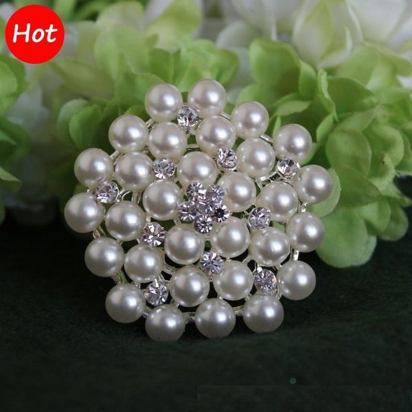 

2 inch46cm silver tone cream and white pearl and rhinestone crystal brooch 2 colors for choices2349441, Gray