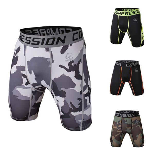 

wholesale-men camouflage compression shorts men running soccer basketball training cycling tights men sports gym shorts, White;black