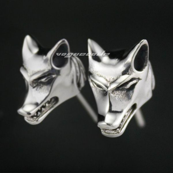

925 sterling silver wolf mens biker rocker stud earring 8m002, Golden;silver