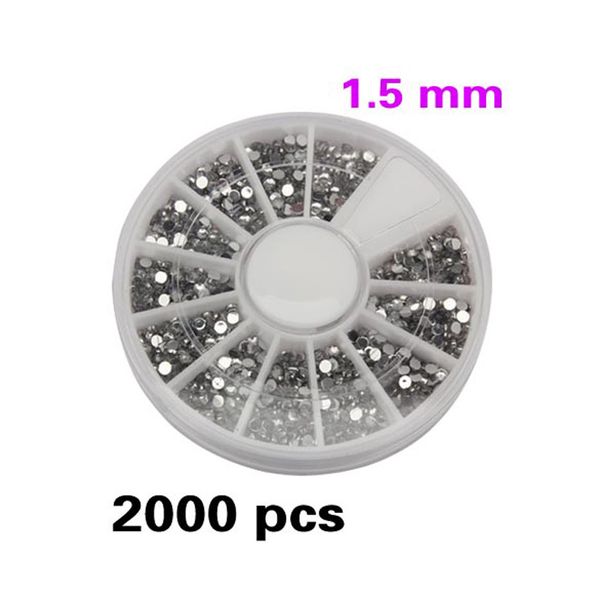 

Wholesale-2000 1.5mm Clear Transparent Round Glitter Nail Art Rhinestones Wheel