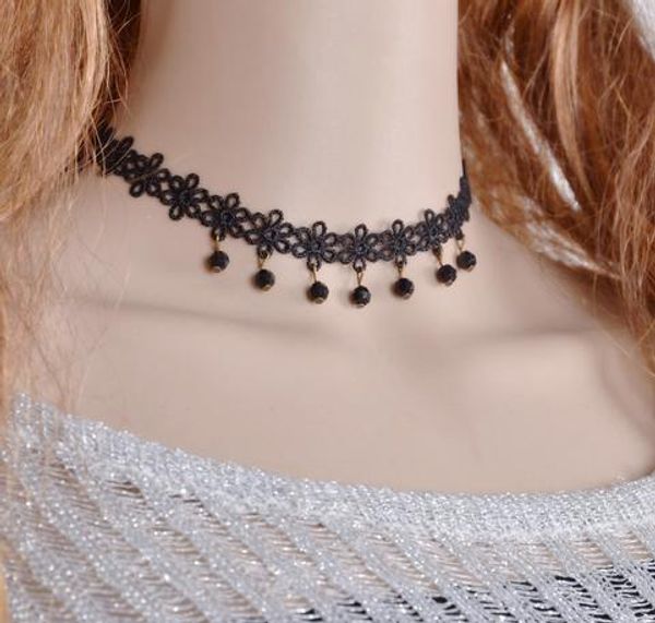 

black lace chrysanthemum necklace with vintage style pendant, noble and delicate for women, and high quality, Golden;silver