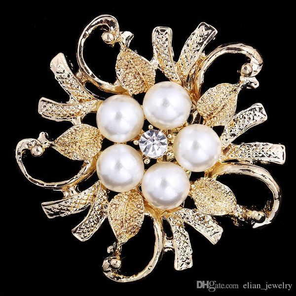 

Дешевые жемчужина и хрусталь горный хрусталь цветок брошь позолоченные свадебны