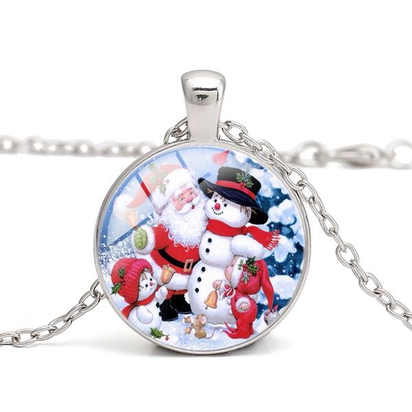 Vintage Noël Bonhomme de neige cabochon en verre Noir Chaîne Collier Pendentif