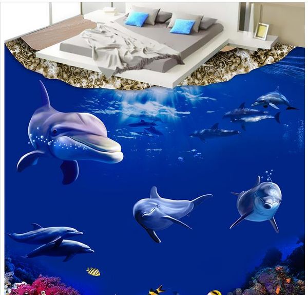 

floor mural wallpaper sea world dolphins 3d pvc floor wallpaper for bathroom