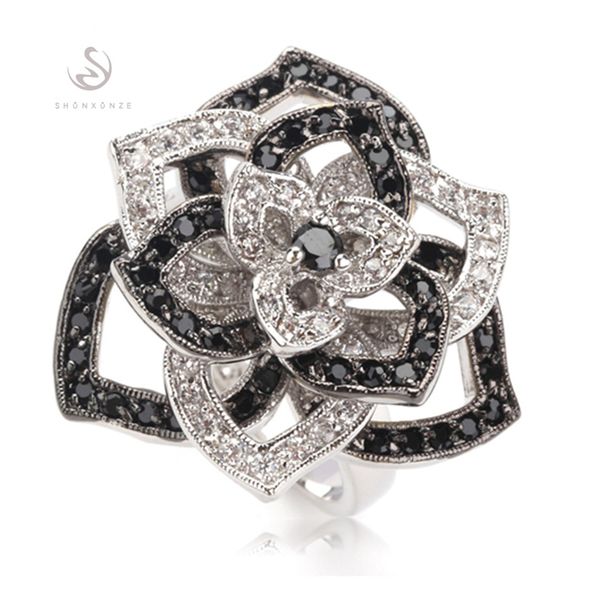 

time limited discount favourite rock noble generous mn920 sz#6 7 8 9 punk black and white cubic zirconia copper rhodium plated vintage rings, Silver