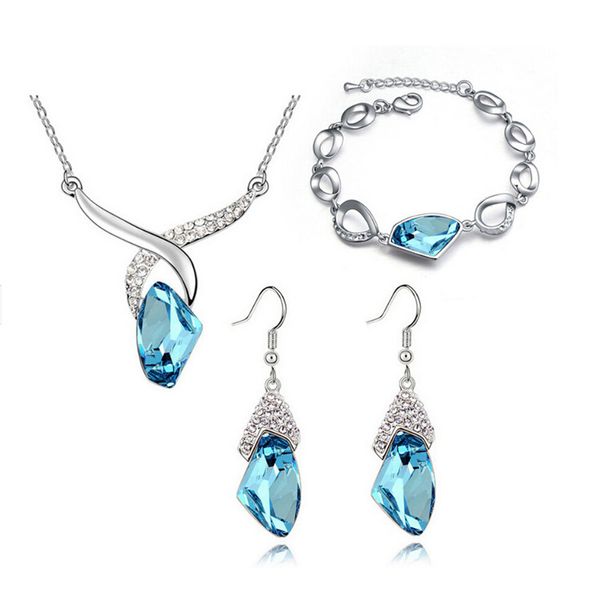 

austrian crystal necklace earrings bracelets sets for women gift alloy fashion crystal jewelry sets 1064, Black