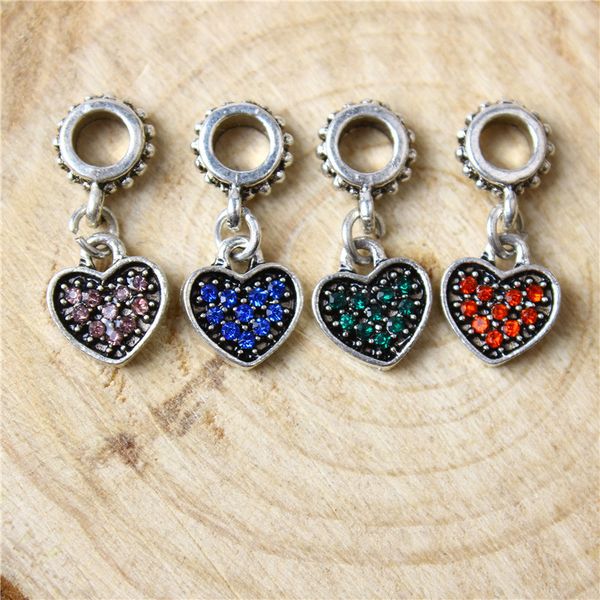 

heart dangle alloy charm bead big hole fashion women jewelry european style for pandora diy bracelet necklace panza006-44, Bronze;silver