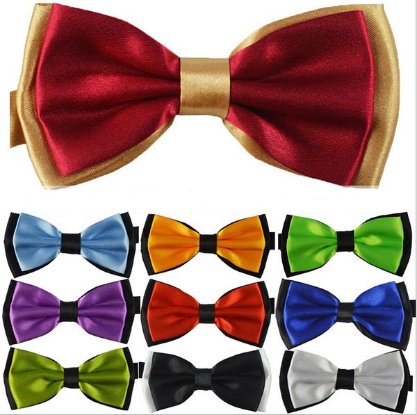 

2017 new fashion solid color double-layer new novelty men's unique tuxedo bowtie bow tie necktie, Black;gray